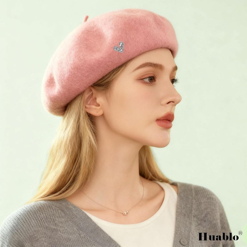huablo French Berets Hat with Veil Premium Cashmere Beret Elegant Church Wool Hat for Women Solid Artist Hat - Image 2